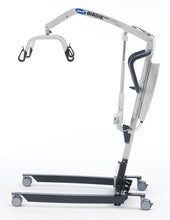Invacare Birdie EVO Compact Hoist with metal frame and wheels for lifting people with limited mobility, side view.