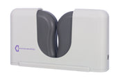 Dropmenot walking aid holder in dark and light grey, holds walking sticks or umbrellas, shown in a kitchen setting, front view.