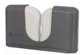 Dropmenot walking aid holder in dark grey and light grey, designed to hold walking aids securely, side view.