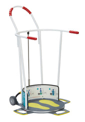 Rotunda bariatric patient transfer aid with wheels and handles, designed for moving larger patients, side view.
