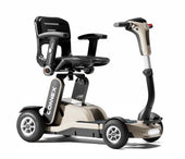 Sand-coloured Connex Folding Scooter with adjustable seat and armrests, side view.