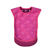 Blue junior tabard style bib with waterproof material and catch pocket, shown flat front view.