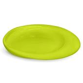Green large scoop plate with raised edges for easier eating, top view.