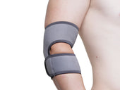Kedley Pro-Light Neoprene Elbow Support worn on right arm, white background, in use side view.