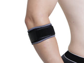 Kedley Aero-Tech Neoprene tennis elbow support worn on arm, white background, in use view.