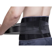 Kedley Aero-Tech Neoprene Advanced Back Support being adjusted around lower back and waist, in use view.