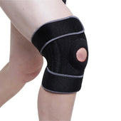 Kedley Aero-Tech Neoprene Knee Support with stabiliser and open patella worn on the knee, in use front view.