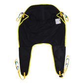 Universal poly highback sling with leg, head and neck support and adjustable recline loops, front view.
