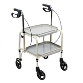 NRS Home Helper Braked Trolley with two shelves, four wheels, removable trays and adjustable handles, side view.
