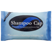 Blue Nilaqua rinse free shampoo cap for washing hair without water, instructions printed on packaging, front view.