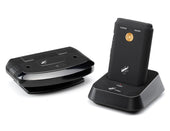 Pair of Echolink Pro wireless TV listeners with charging bases and indicator lights, designed for personal listening use, front view.