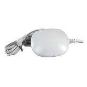 White bed shaker device with attached cord and right-angle plug, shown on a plain white background, top view.