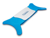 Blue and white Buckingham Glideboard Transfer Board with curved ends for wheelchair transfers, top view.