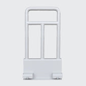 White metal bed grab rail with vertical bars for support, shown from the side.