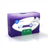Ontex iD Protect Super Bed and Seat Pads pack, purple and white, 60x90cm size, 30 pads, product image on front, front view.