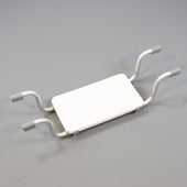 White plastic bath seat with grey handles, designed to fit over a bathtub, side view.