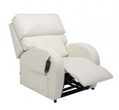 Infinity Tilt-in-Space dual motor riser recliner chair with cushioned back, armrests, footrest and remote control, front view.