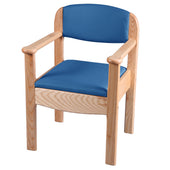 Ash and brown Gordon Ellis Royale commode with padded seat, armrests and wooden frame, front view.