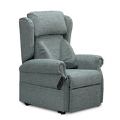 Chocolate brown dual motor recliner chair with firm foam support and side remote control, front angle view.