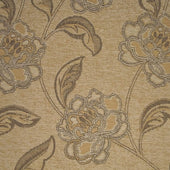 Beige dual motor riser recliner chair with brown floral embroidery, fabric texture visible, front angle.