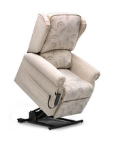 Gold Westbury Tilt-in-Space Chair with wired remote and black metal base, Repose Seating, UK, front angle view.