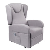 Grey Z-Tec Milan dual motor riser recliner chair with padded arms, cushioned seat, headrest and side pocket, front view.