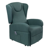 Blue Z-Tec Milan dual motor riser recliner chair with cushioned seat, wide armrests, winged backrest and side pocket, front view.