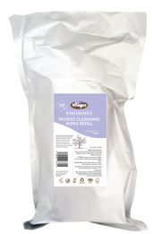 Silver pack of 100 Nilaqua plastic free wipes, biodegradable refills with fresh scent, front view.