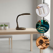 Lifemax black desk reading light with daylight LEDs and adjustable brightness, suitable for close tasks, front view.