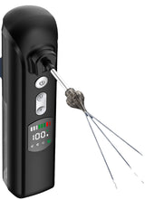 Black ear wax remover kit with digital display and three metal probes, shown from a front angle.
