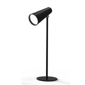 Black Lifemax 5-in-1 rechargeable LED light with adjustable brightness and colour temperature, slim round base design, front view.