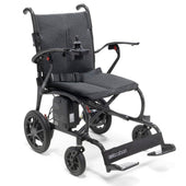 Drive AeroCarbon Powerchair lightweight folding carbon fibre electric wheelchair with joystick and mesh seat, front angled view.