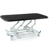 SEERS Medical Electric Therapy Mat Table with metal frame, wheels and height adjustment, side view.