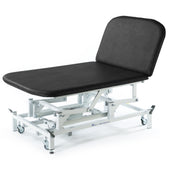 SEERS Medical Electric Therapy Bobath Couch with adjustable backrest and wheeled white frame, side view.