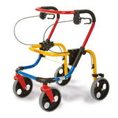Rebotec Fox Childrens Rollator with four large wheels and black handle grips, front view.