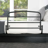 30 Inch Stander Safety Bed Rail attached to a bed to prevent falls, side view.