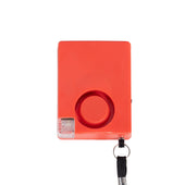 Solon Security 4T Multi-Function Panic Alarm with circular button and wrist strap, compact rectangle shape, front view.