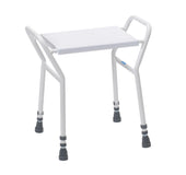 Drive Bosworth shower bench with armrests, non-slip feet and adjustable legs, white seat, front view.