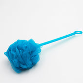 Homecraft long handled net sponge with looped end for easy grip, rich lather texture, on white background, side view.