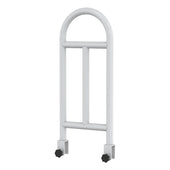 Accora Bed Lever with two metal bars and adjustable black knobs for transfer support, side view.