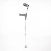 Coopers Adjustable Comfort Grip Crutch, single, with handle and cuff, standing upright on white background, front view.