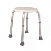Homecraft Adjustable Height Shower Stool with round moulded seat and adjustable aluminium legs, front view.