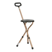 Drive adjustable walking stick seat with a folding tripod design, front view.