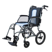 Drive Aero Mg Transit Wheelchair with large rear wheels, footrests, ultra-lightweight magnesium frame, side view.