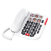 Alcatel TMax 10+ corded phone with large buttons and photo memory keys, front view.