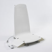 Mangar Archimedes Bath Lift with tall backrest and handheld controller, battery operated, plain background, front angle.