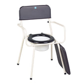 Sidhil Basic Commode chair with removable seat cover and internal pan, front view.