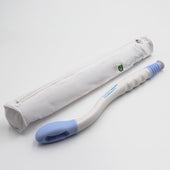 Buckingham Easywipe Toilet Tissue Aid next to a zippered case, white background, side view.