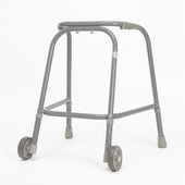 Trulife Childrens wheeled walking frame with two front wheels and height-adjustable legs, front view.