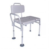 Homecraft Comfy Transfer Bath Bench with armrests, backrest, adjustable legs and open seat for bathing, side view.